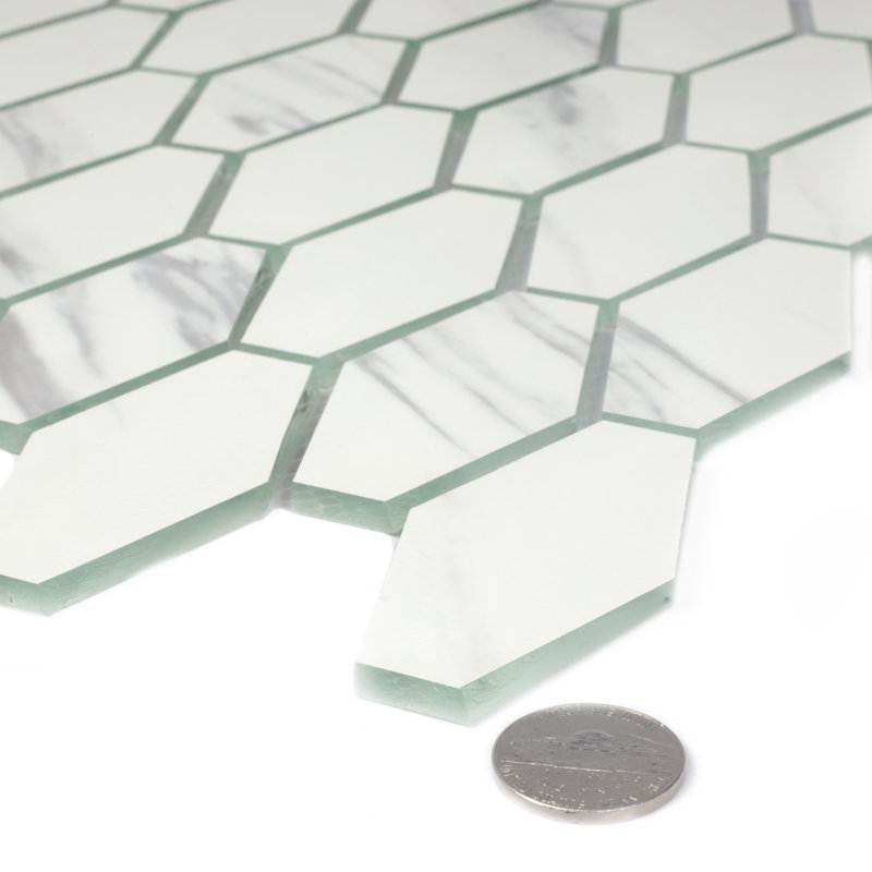Carreau de mosaïque en verre Art Deco, Blanc de Carrare mat