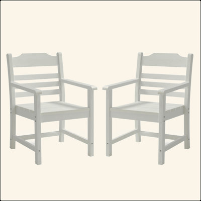 Ensemble de 2 chaises de patio pour salle à manger avec accoudoirs, blanc pur avec imitation grain de bois