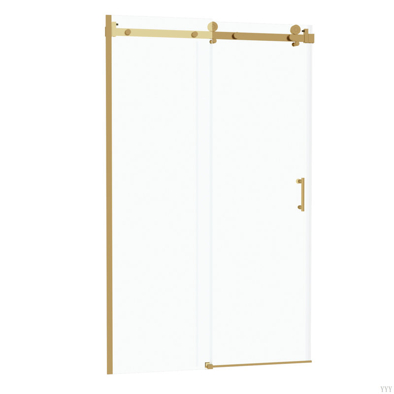 48"W X 76"H Single-Slide Shower Door - 8Mm Tempered Glass With 304 Stainless Steel Frame, Gold