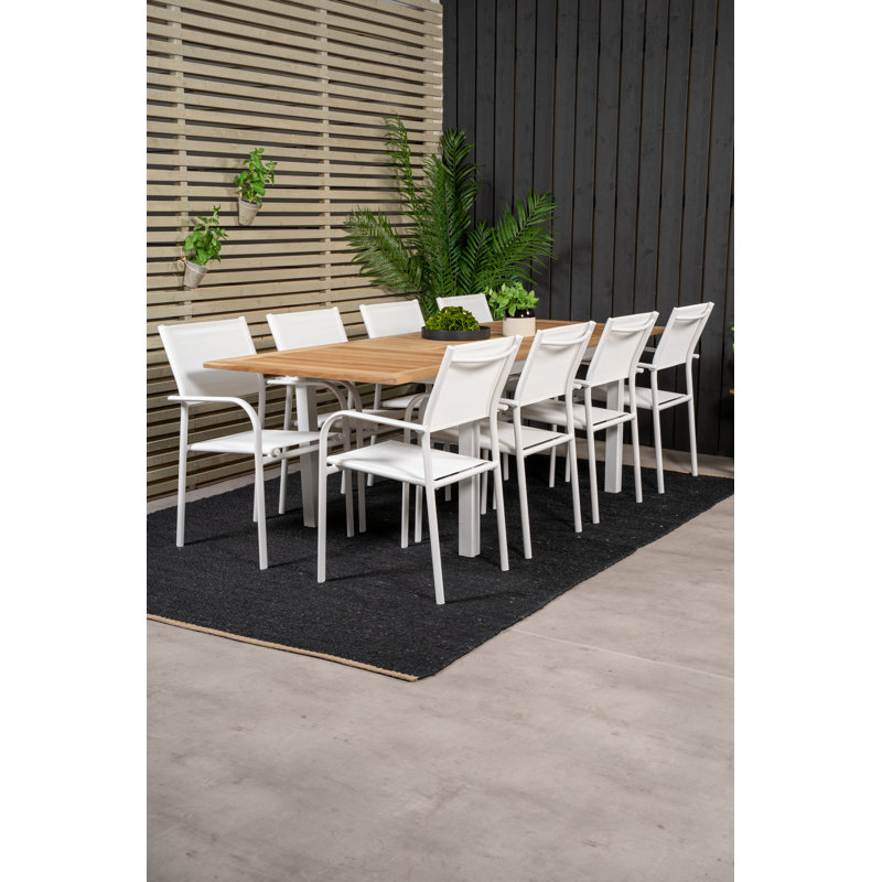 Navya 8 - Person Teak Patio Dining Set with Extendable Rectangular Table