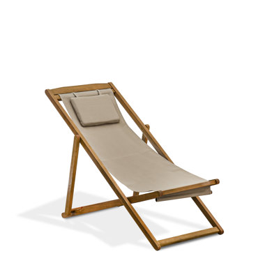 Monroe Outdoor Fabric Relax Chair for Poolside, Deck, Lawn - Eucalyptus Wood, set of 2, Natural Oil