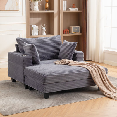  Canapé modulaire 108 po Cloud, en forme de L, avec méridienne droite, mousse à mémoire de forme et velours côtelé moelleux, disponible en beige et gris