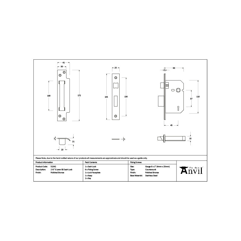 Sash Lock, Polished Bronze