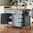 52'' Kitchen Island with Drop Leaf, Embossed Texture Kitchen Island on Wheels with Spice Rack, Towel Rack, 2 Doors and 5 Drawers, Kitchen Storage Cart with Adjustable Shelf for Kitchen, Blue Grey-1251507761