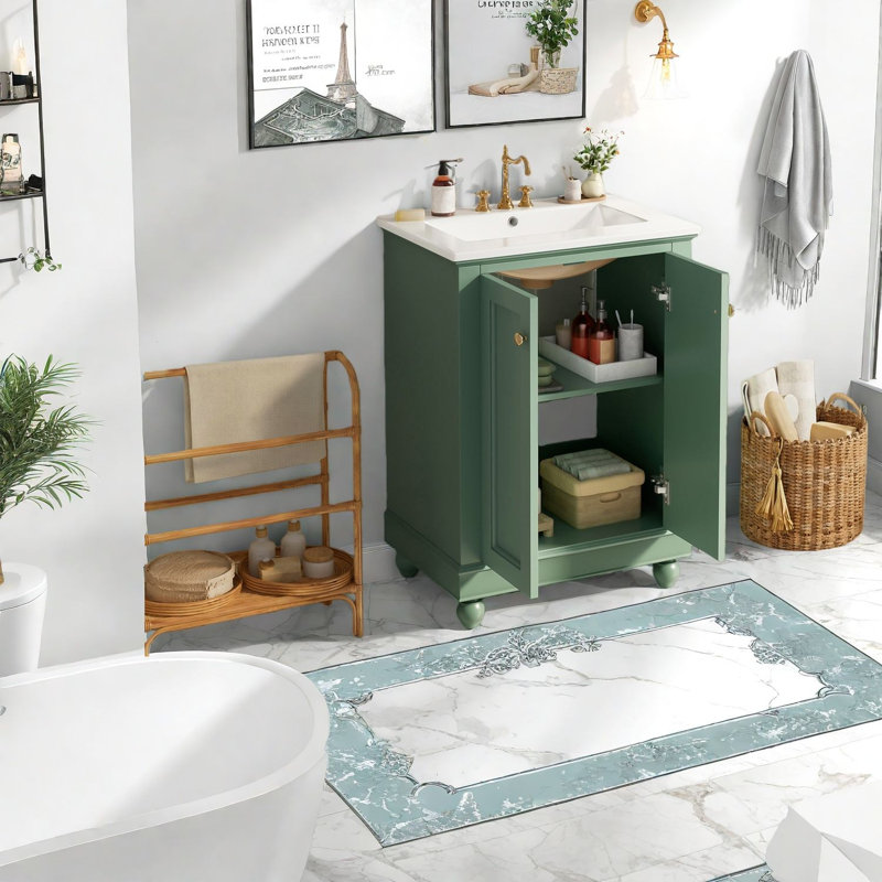 Meuble-lavabo moderne (doit inclure le meuble-lavabo et le lavabo), salle de bain verte de 24 po