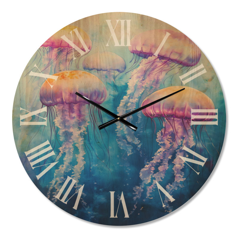 Horloge murale plage en bois - Méduse rougeoyante dans l'océan, Large