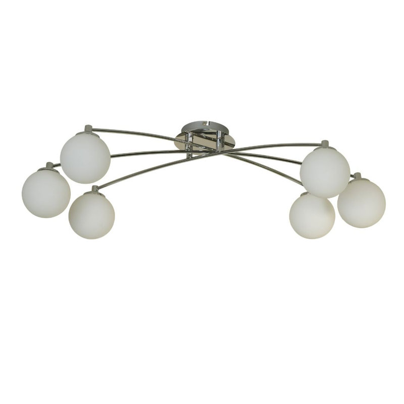 Glass Semi Flush Mount, 6 Lights, Polished Chrome, 190cm H x 750cm W x 360cm D