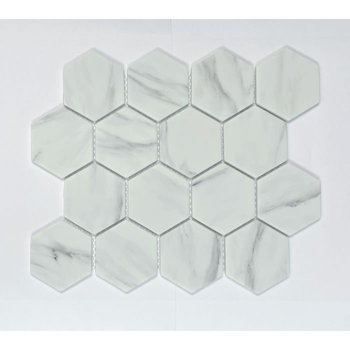 Carreau de mosaïque en verre pour mur et plancher, Calacatta blanc