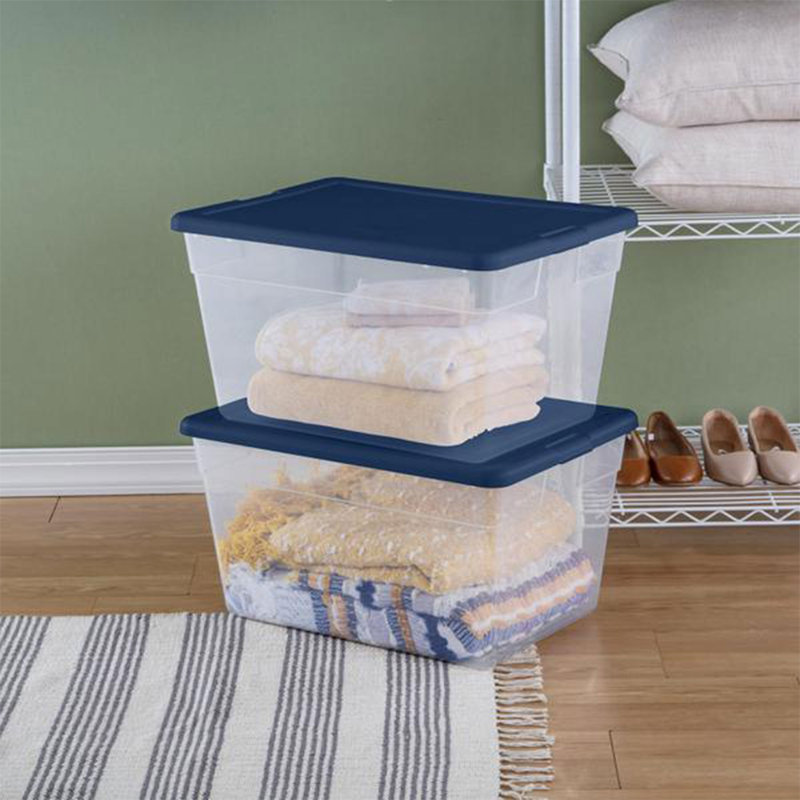 Sterilite Stackable 56 Quart Storage Tote, Clear/Marine Blue