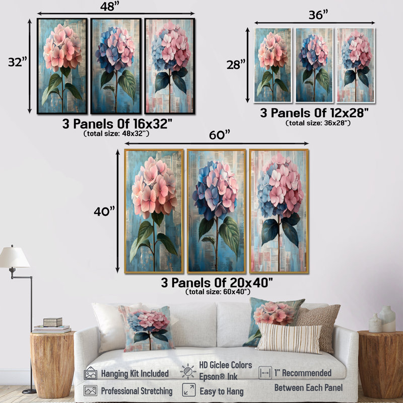 Big Bloom Hydrangea I - Collection d'art mural Hydrangea, Toile tendue, H 28 po x l 36 po, Ne s’applique pas