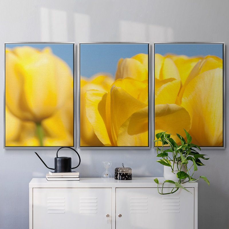 Jaune soleil I 3 pièces, H 36 po x l 75 po x P 2 po, Argenté