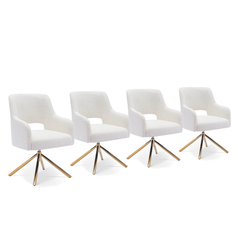 Upholstered Swivel Armchair, White Polyester Blend