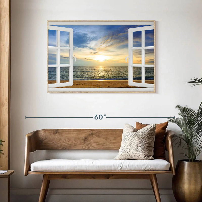 Fenêtre à Bleeker éthéré, Cadre flottant en bois naturel, 43 po x 29 po