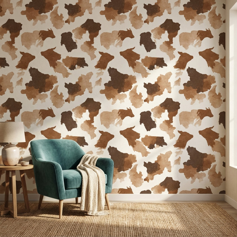 Papier peint à motif animalier brun rustique amovible