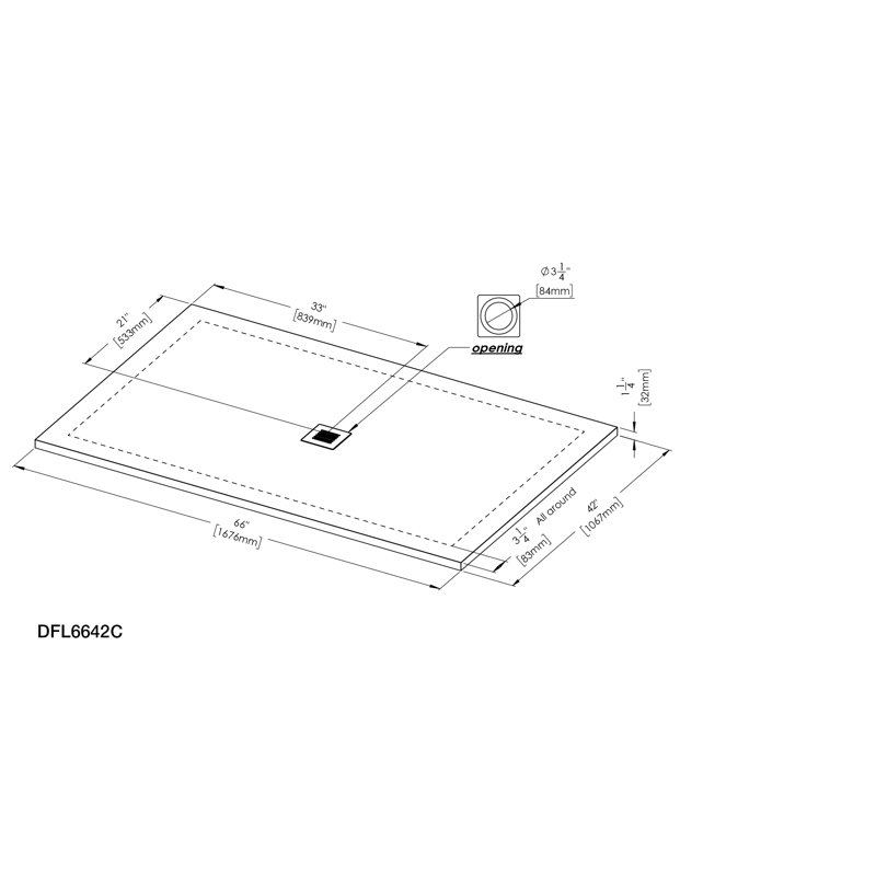 Feel 66" W x 42" D Shower Base, Concrete Gray 