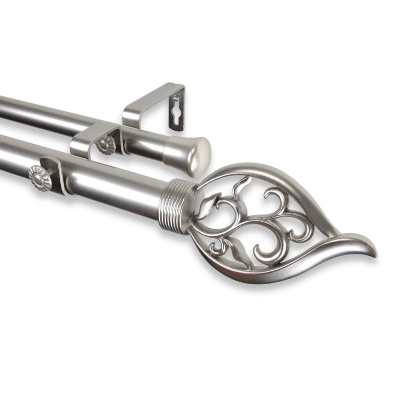 Tringle à rideaux double Rinker, l 120 po à 170 po, Nickel satiné