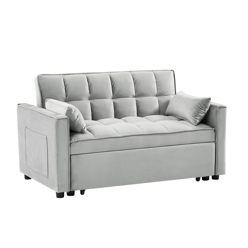 3 en 1 lit en velours gris avec fonction escamotable et coussins décoratifs pour salon