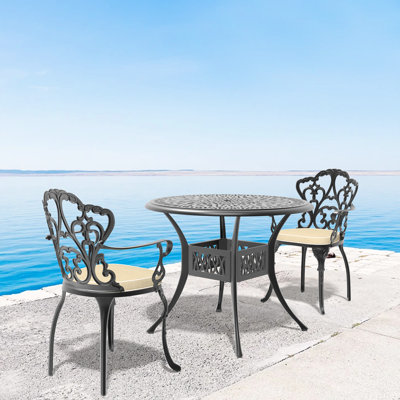 2 meubles de patio en fonte d'aluminium avec coussins de repose-pieds à réduction de bruit - couleur jardin noir