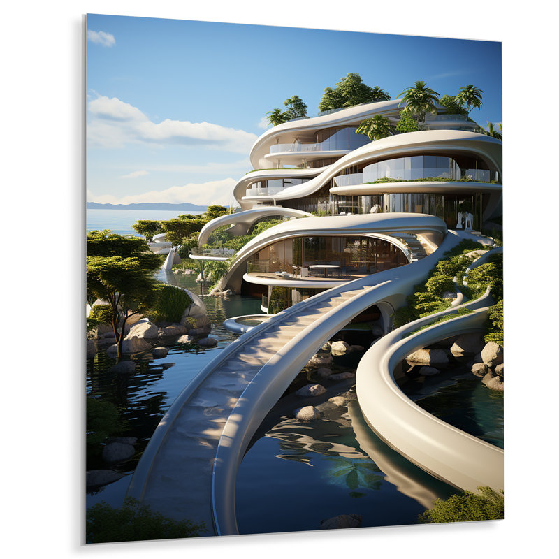 Futuriste architecture V - art mural en métal City Architecture, H 32 po x l 16 po x P 1 po
