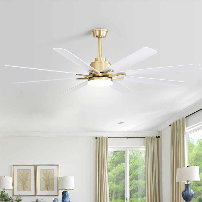 Grand ventilateur de plafond de 66 pouces avec lumière à DEL à intensité variable et 8 pales en ABS avec moteur à courant continu réversible et intelligent pour le salon