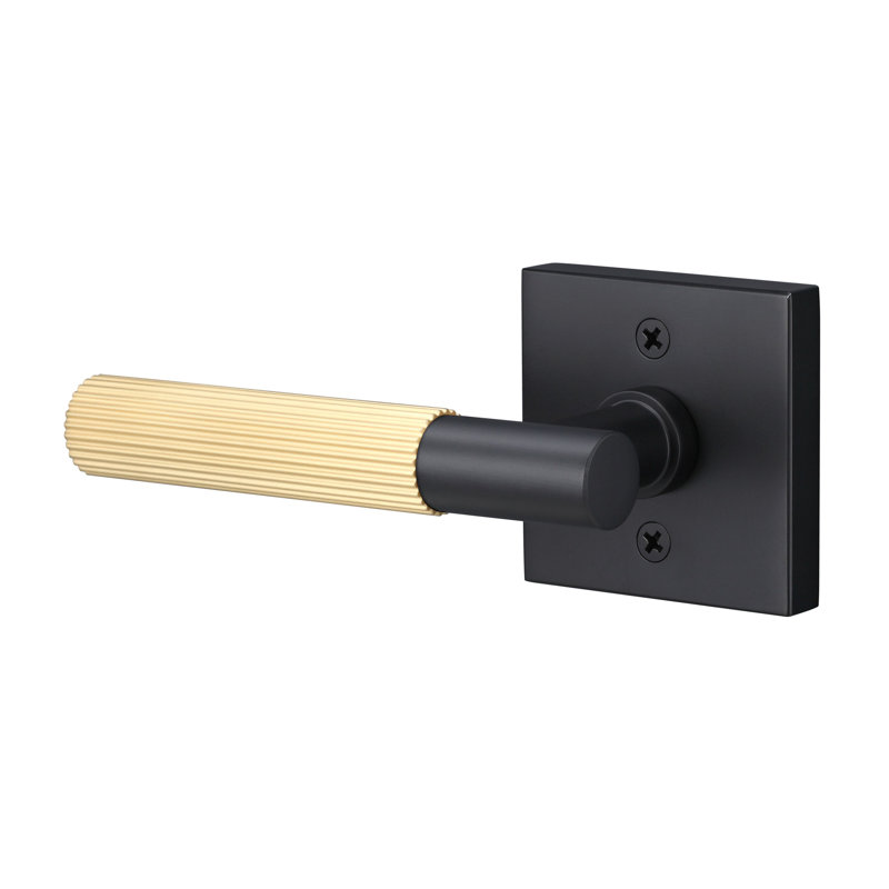 Fausse rosette carrée Aspra, poignée droite moletée, Noir mat / laiton satiné, Faux bouton simple