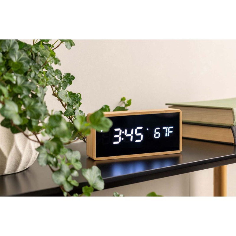 Bohemian Digital Bamboo Solid Wood Mechanical Alarm Tabletop Clock in Brown