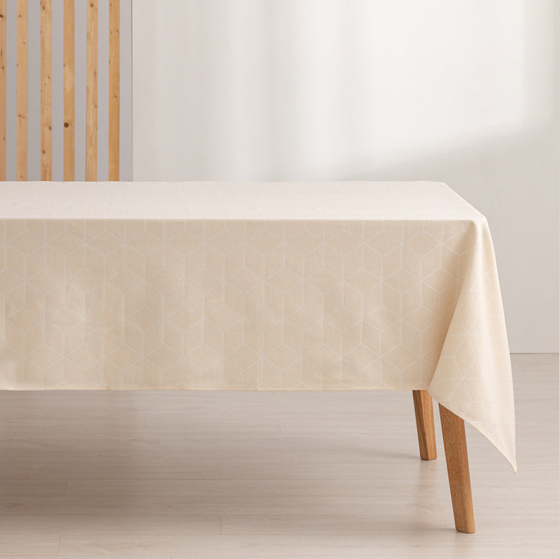 Heslington Geometric Cotton Tablecloth, 180cm W x 140cm L, Ecru