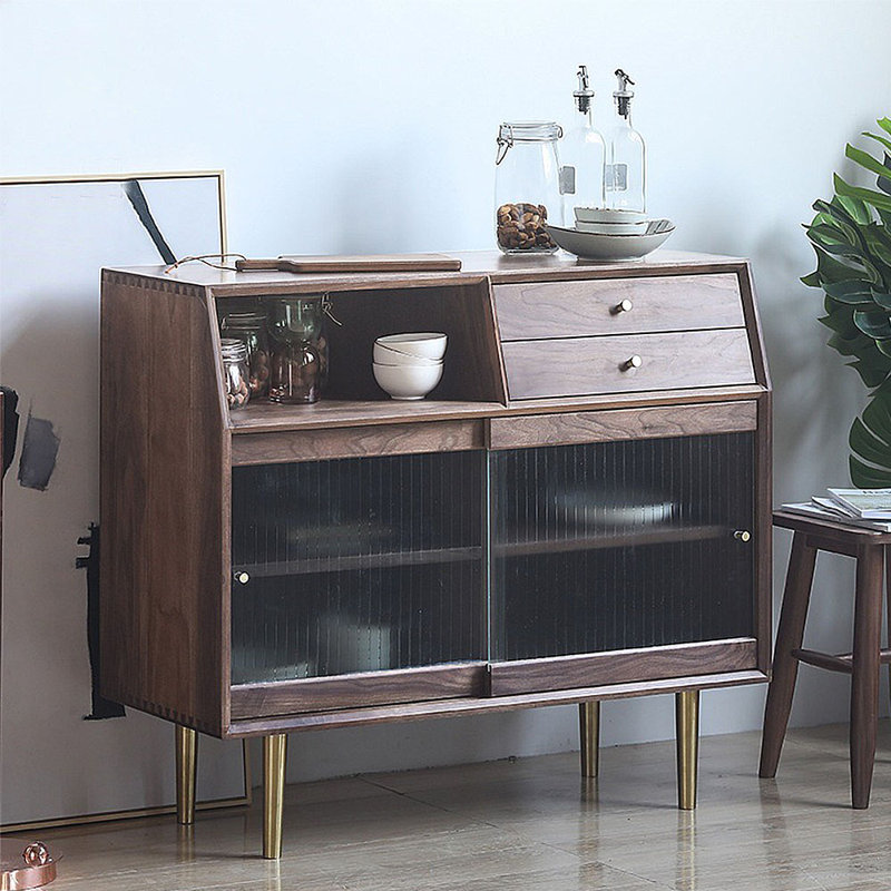 Buffet de rangement simple en verre à porte coulissante