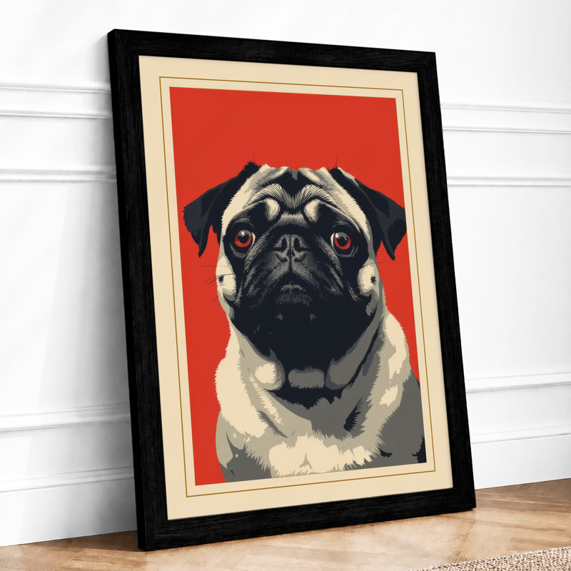 Pug Portrait Retro - Framed Print, A1 - 84.1 x 59.4 cm, Black