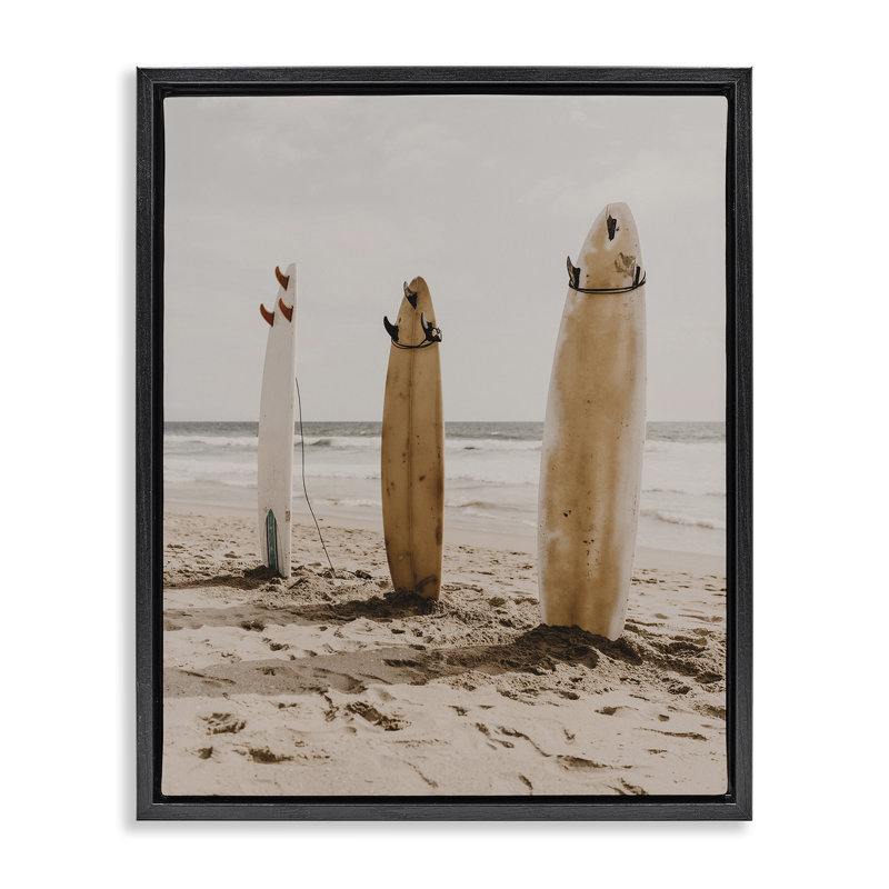  Art mural encadré flottant encadré de planches de surf côtières par LSR Design Studio, Cadre flottant noir de jais