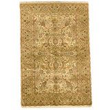 Hand Knotted Wool Area Rug in Cream And Gold