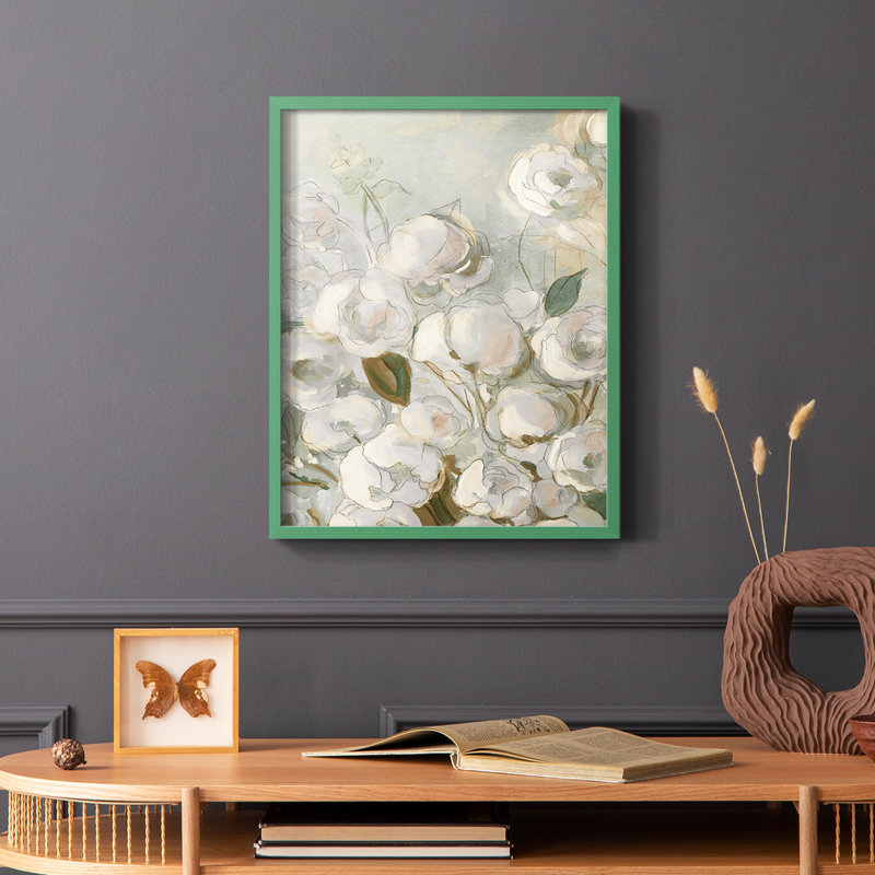 «Moonlit Climbing Roses I», reproduction encadrée - bois massif, Vert, H 10 po x l 8 po