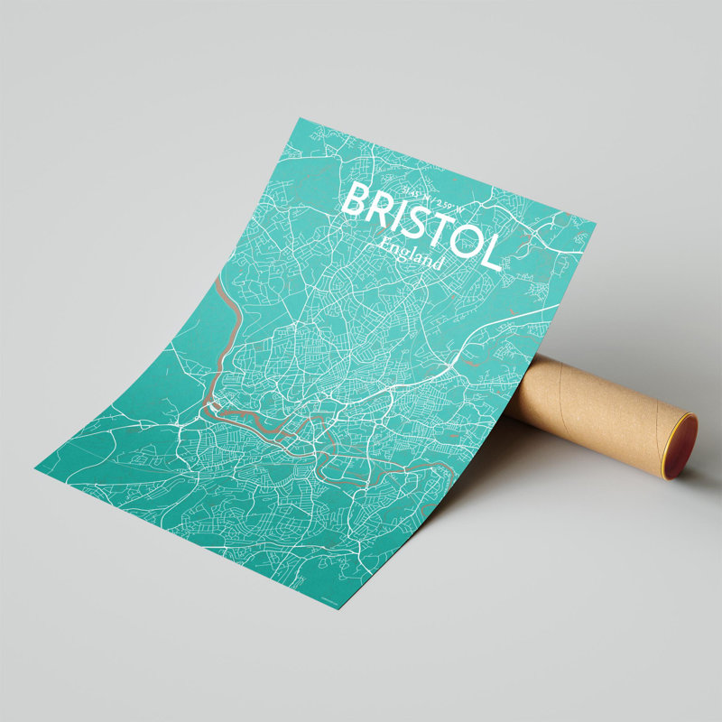 Bristol, carte de la ville, impression, H 24 po x l 18 po x P 0,05 po, Nature