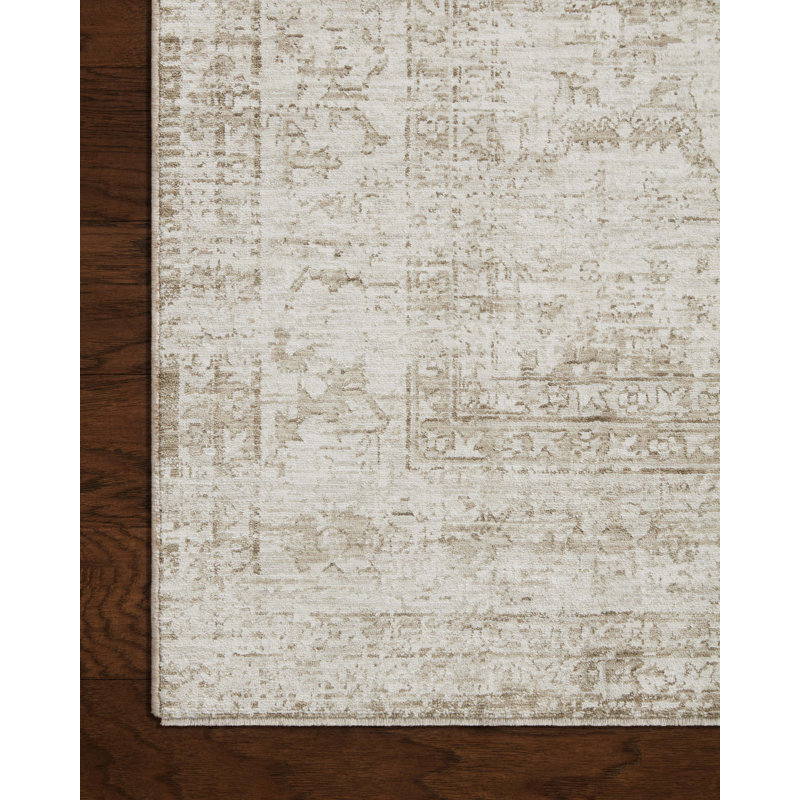 Ivory and Natural Distressed Polyester Runner Rug 2'7" x 8'