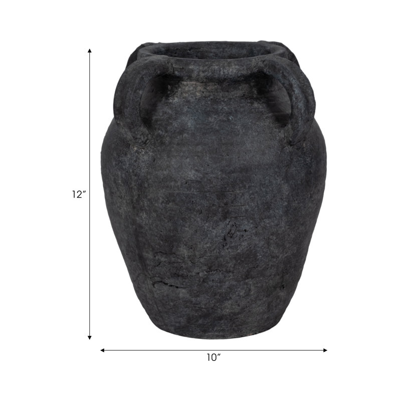 Handmade Ceramic / Porcelain Table Vase, Black, 12" H x 10" W x 10" D