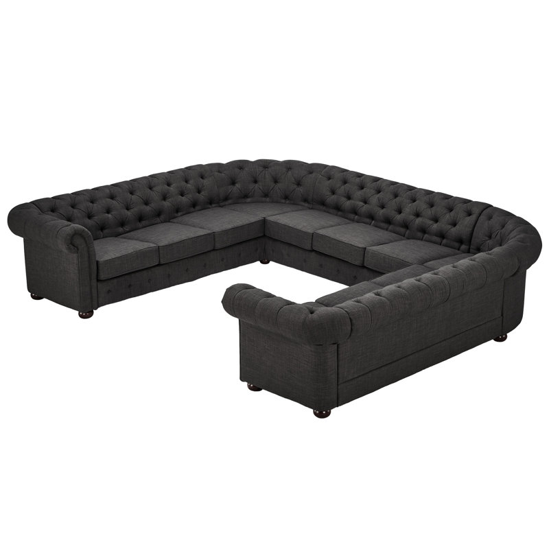 Huskins Upholstered U-Shaped Sectional Symmetrical, Heathered Dark Gray Linen