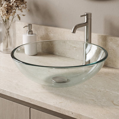 Lavabo de salle de bain rond de type vasque en verre titane de L 17 po l 6 po Giovanni