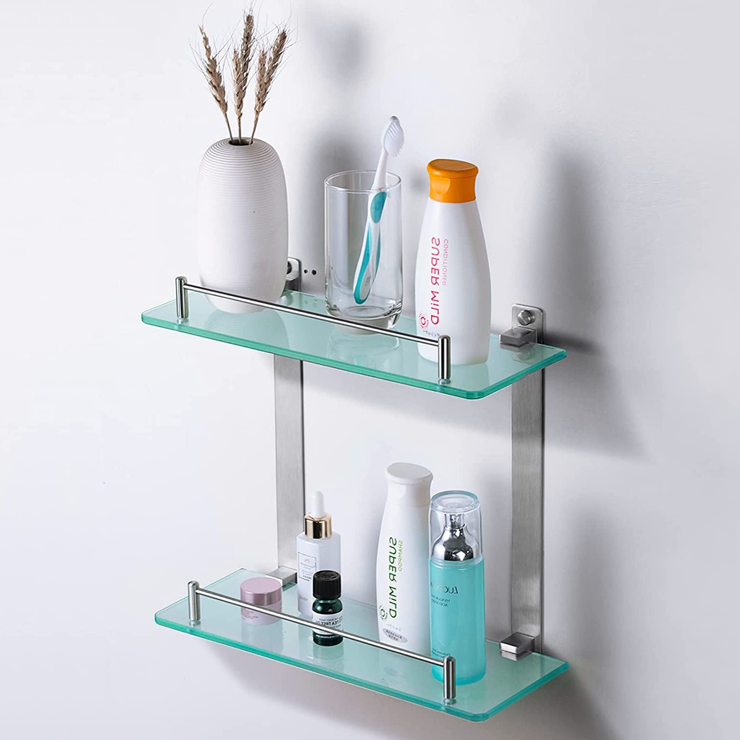 Latitude RunĀ® 2 Tier Bathroom Glass Shelf - Tempered Glass, Wall ...