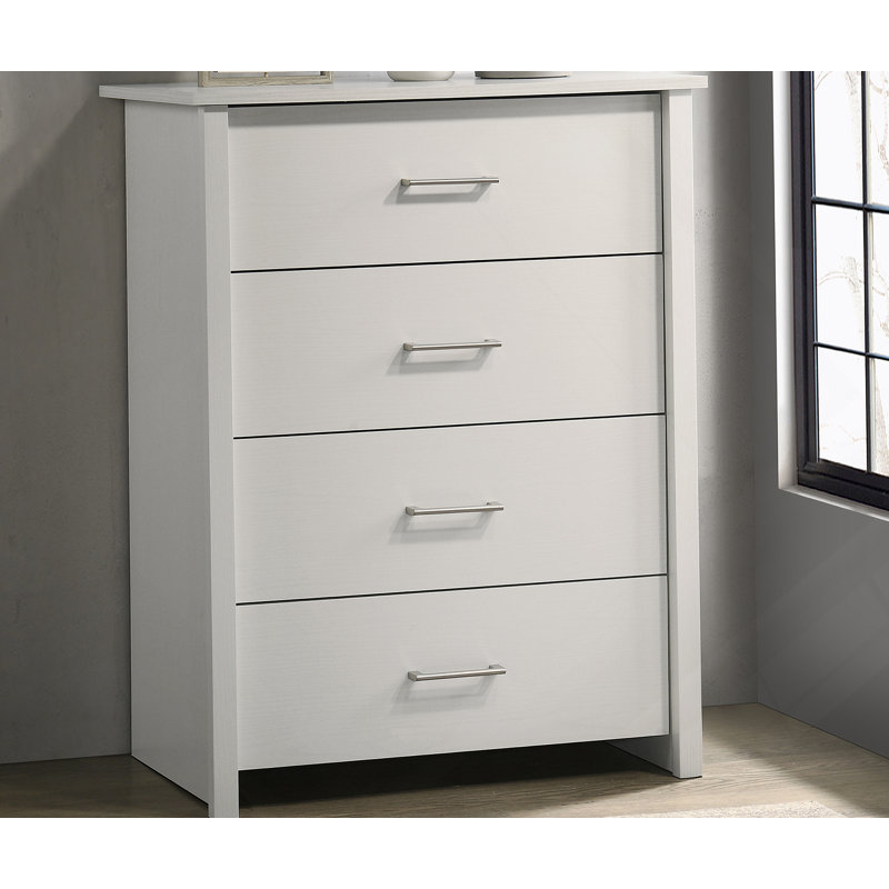 Commode 4 tiroirs avec poignées en métal, Blanc