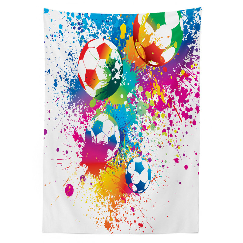 Ambesonne Soccer Tablecloth, Colored Splashes All Over Soccer Balls Score World Cup Championship Athletic, Rectangular Table Cover For Dining Room Kitchen Decor, 60" X 84", Multicolor