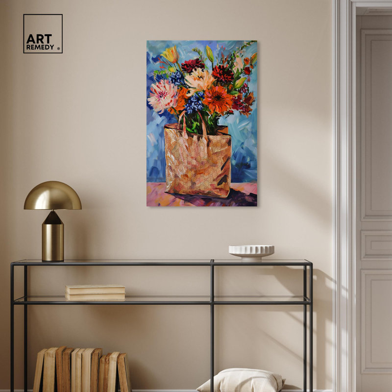 Vibrant Floral Arrangement in Designer Bag Canvas Wall Art