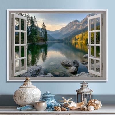 Calm Windows Views Of Banff - Coastal Windows Canvas Art, White Coastal Wall Art