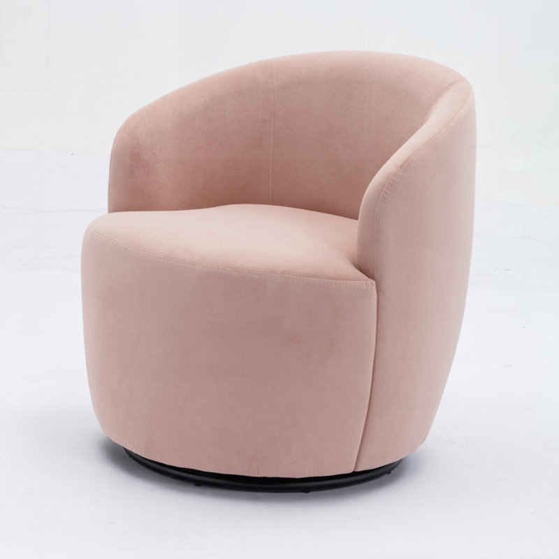 Swivel Accent Armchair Barrel Chair With Powder Coating Metal Ring, Pink Velvet