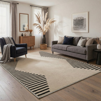 Tapis intérieur beige / brun lavable à la machine avec envers antidérapant Teshayla