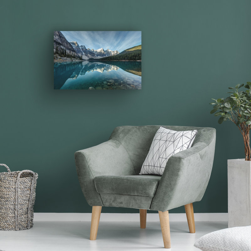Wrapped Canvas Wall Art - Pierre Leclerc 'Moraine Lake Reflection' Wall Art for Living Room, Bedroom, or Office Décor - 30x47