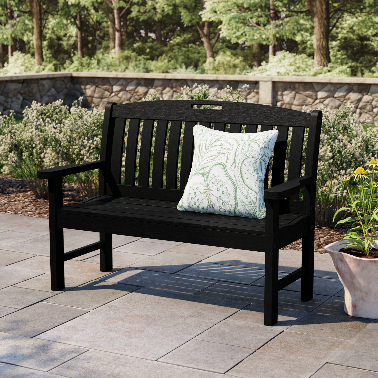 POLYWOOD® Nautical 64" Garden Bench, Black, 37.5" H x 51.75" W x 25" D
