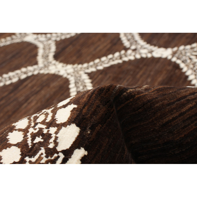 Tapis brun foncé en laine noué à la main de conception unique 18 pi 9 po 9 po x 13 pi 8 po New Age