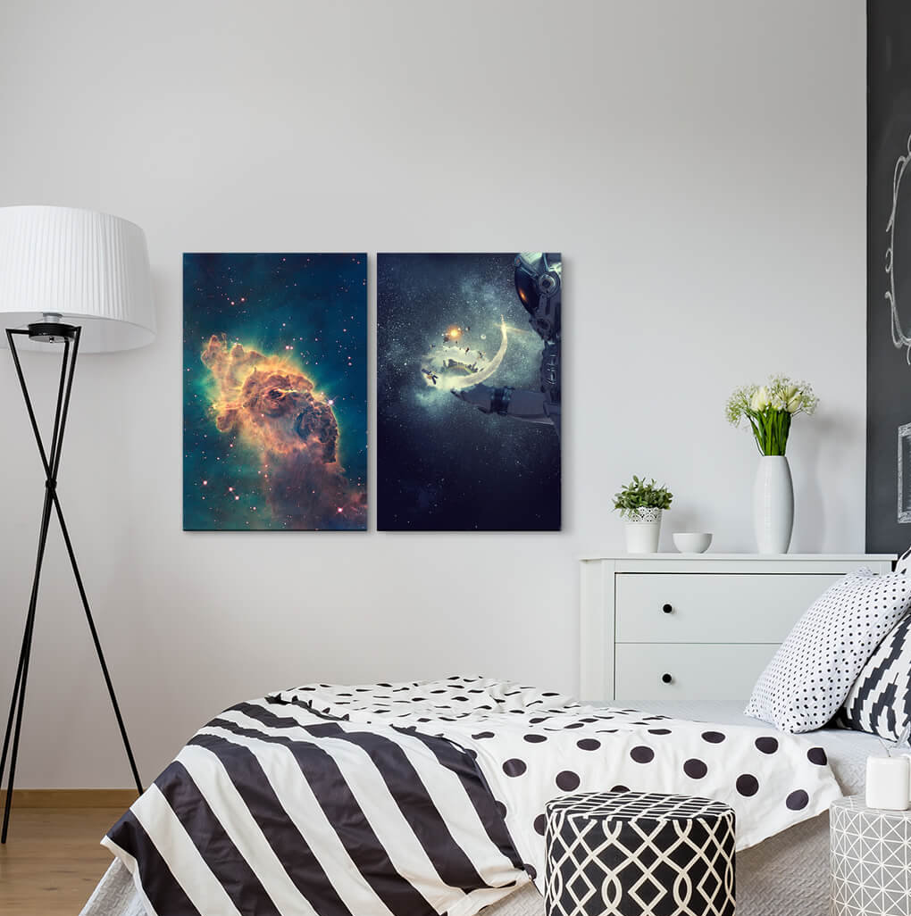 2-tlg. Leinwandbilder-Set - Grafikdruck „Nebula Universe Astronaut Universe Stars Fantasy Galaxy”