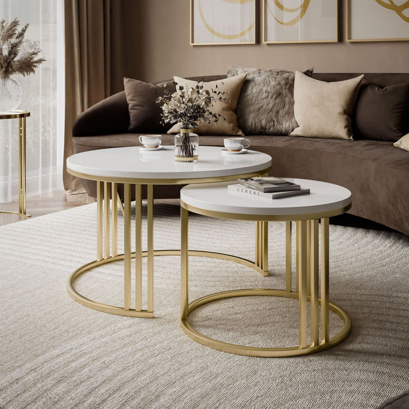 Dinant Frame Coffee Table, White, Brushed Gold