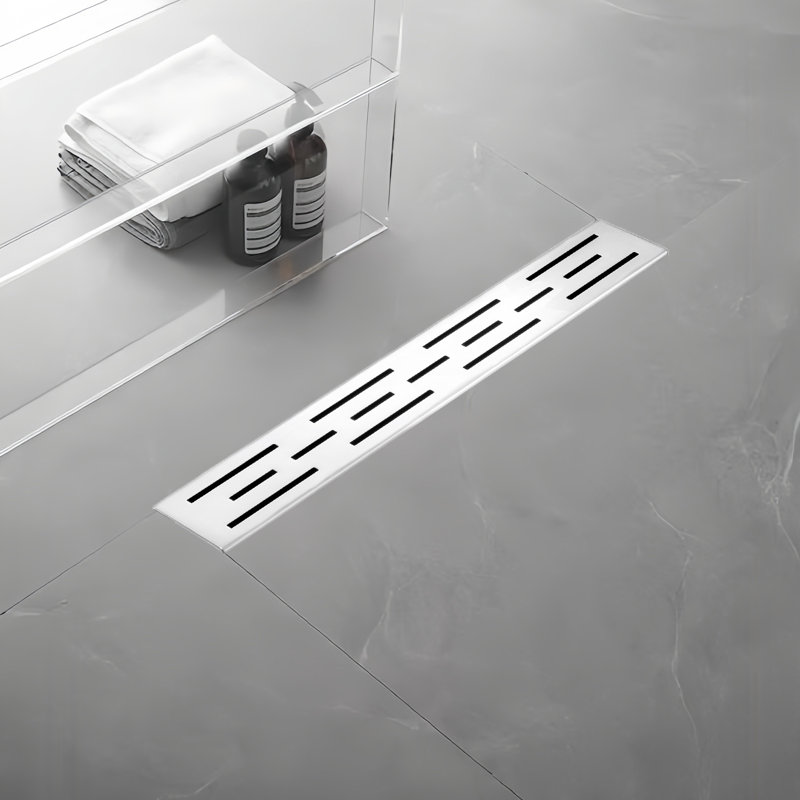 12 po Drain de douche linéaire en acier inoxydable avec couvercle de drain carré en nickel brossé, Nickel brossé